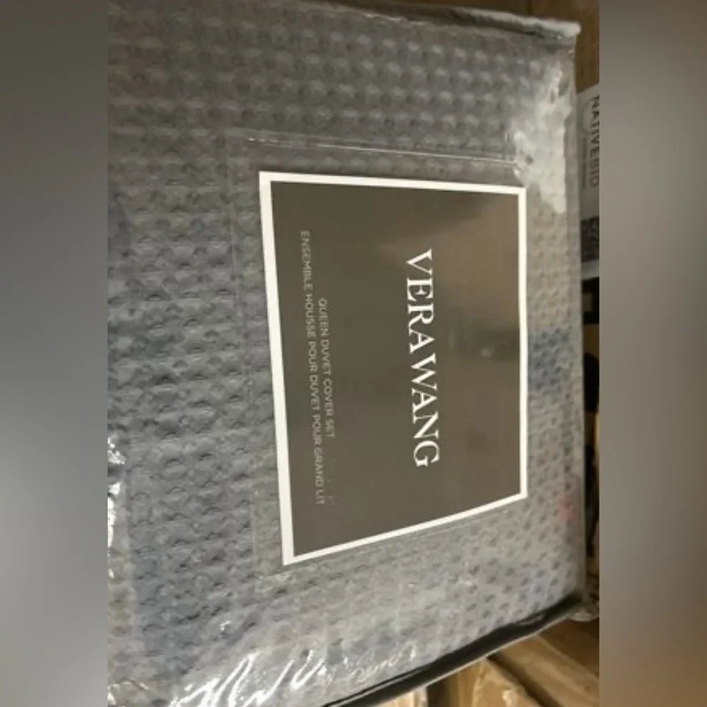 Vera Wang Waffle Pique Cotton Duvet Cover Set Midnight Blue - Queen